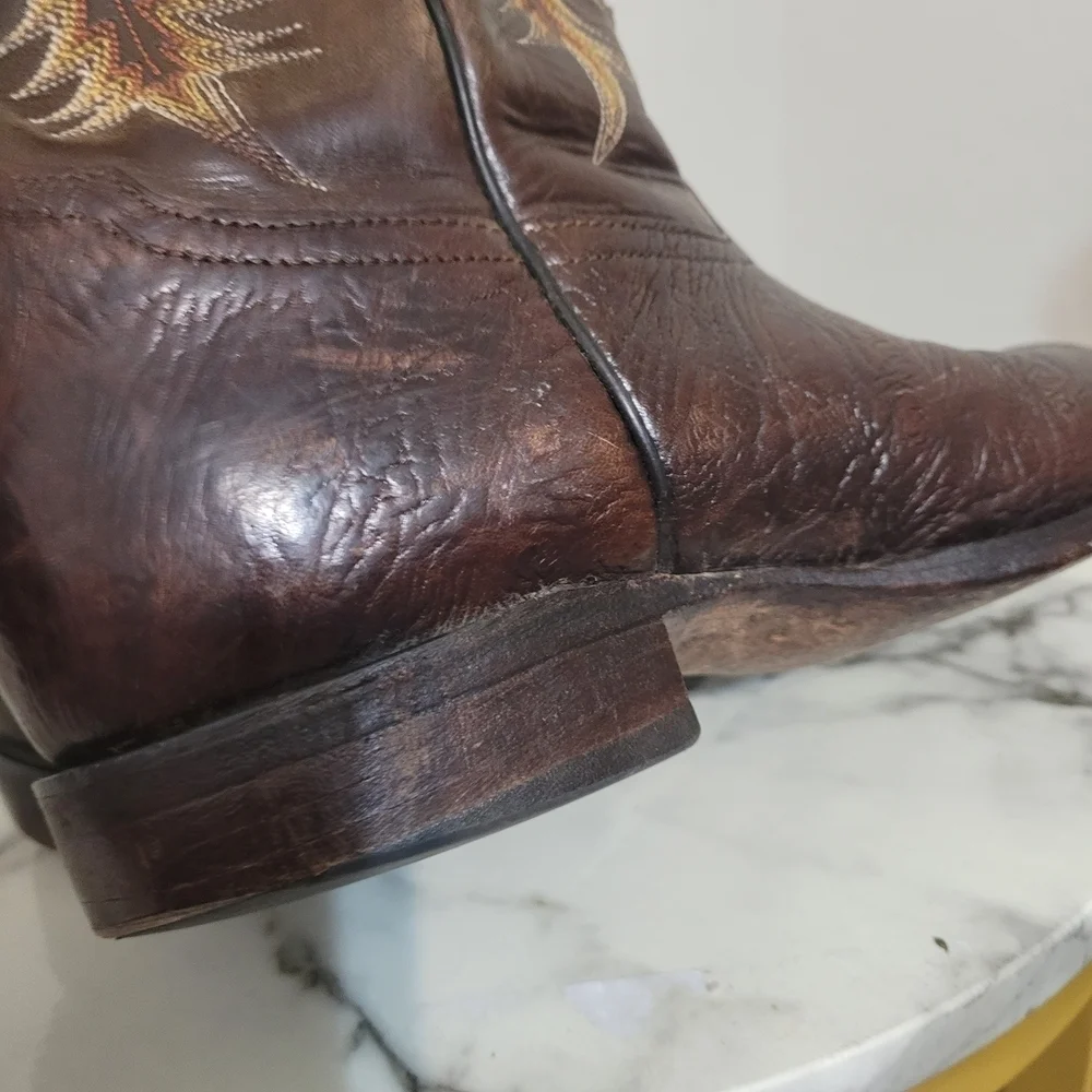 Vintage Tony Lama Exotic Western Cowboy Boots Men 10 Brown 